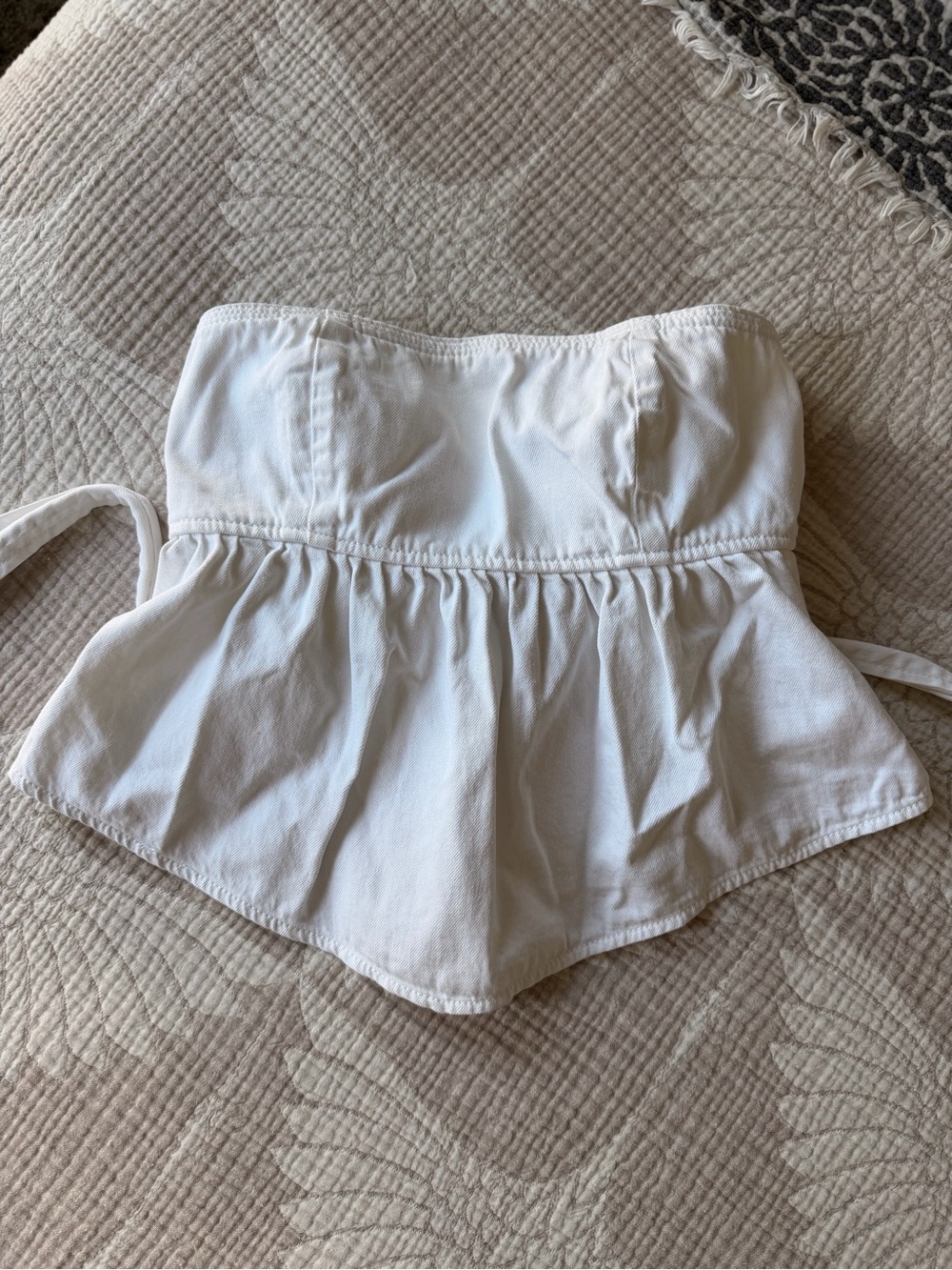 American Eagle Outfitters White Strapless Peplum Top